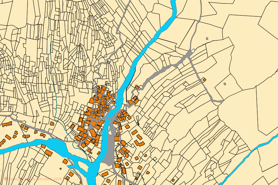Cadastral map of the centre of Carcoforo: parcels and buildings, Agenzia delle Entrate cartography