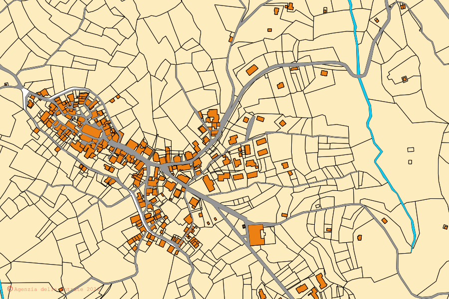 Cadastral map of the centre of Careggine: parcels and buildings, Agenzia delle Entrate cartography