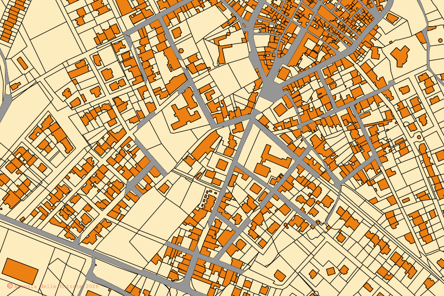 Cadastral map of the centre of Carpignano Salentino: parcels and buildings, Agenzia delle Entrate cartography