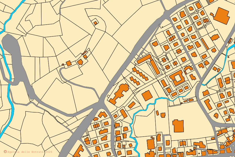 Cadastral map of the centre of Carpineti: parcels and buildings, Agenzia delle Entrate cartography
