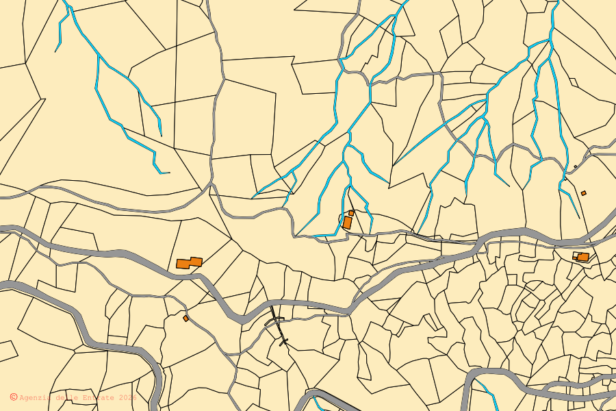 Cadastral map of the centre of Carrodano: parcels and buildings, Agenzia delle Entrate cartography