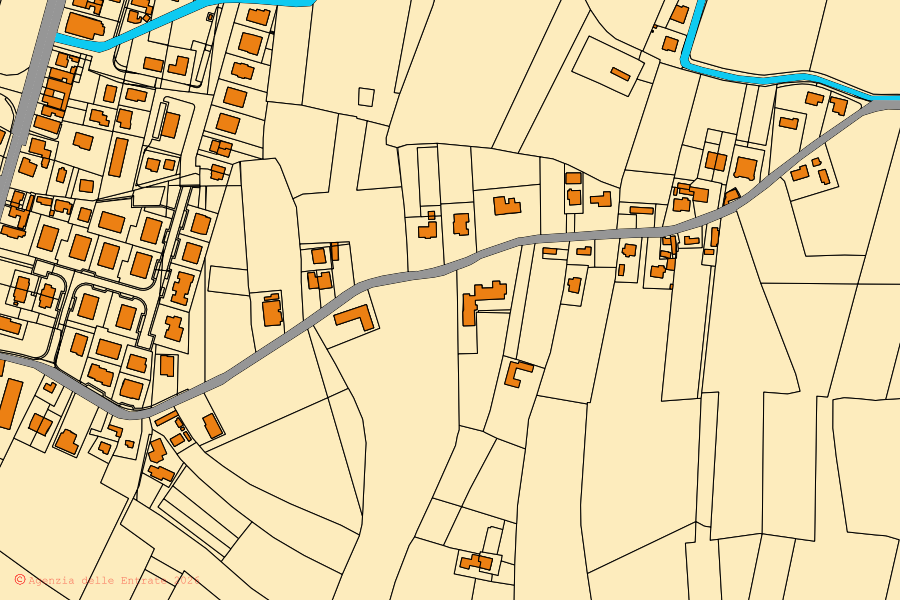 Cadastral map of the centre of Cartura: parcels and buildings, Agenzia delle Entrate cartography