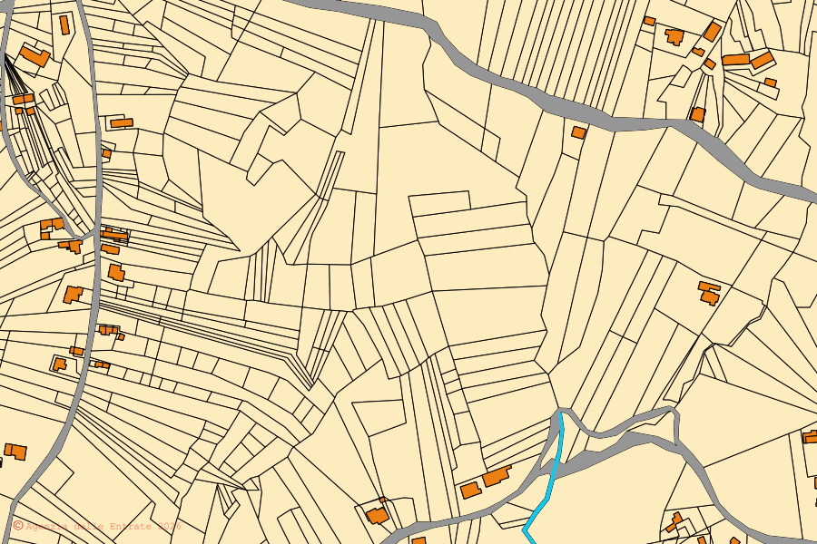 Cadastral map of the centre of Casalduni: parcels and buildings, Agenzia delle Entrate cartography