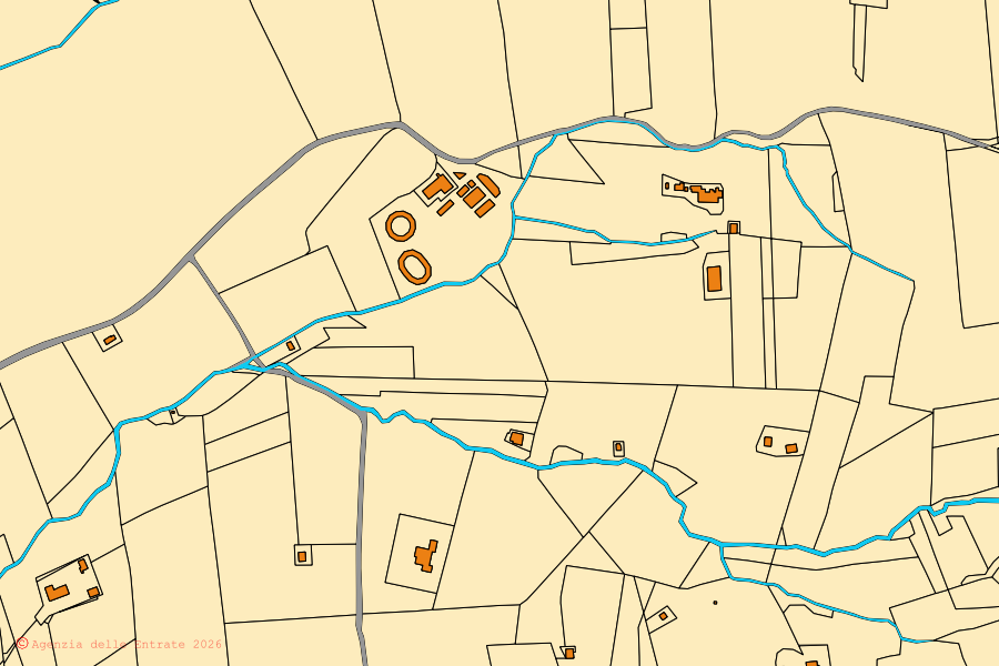 Cadastral map of the centre of Casale Marittimo: parcels and buildings, Agenzia delle Entrate cartography