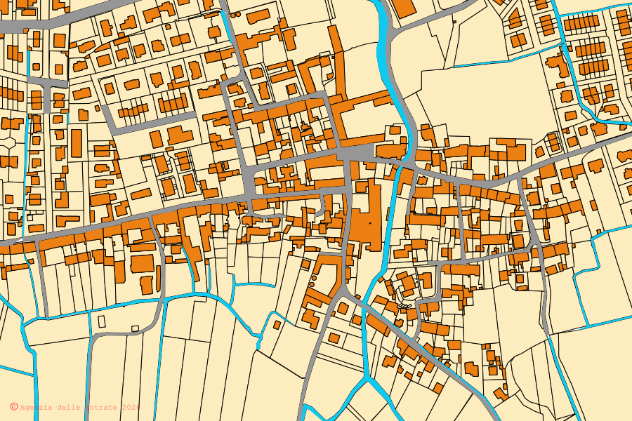 Cadastral map of the centre of Casaletto Ceredano: parcels and buildings, Agenzia delle Entrate cartography