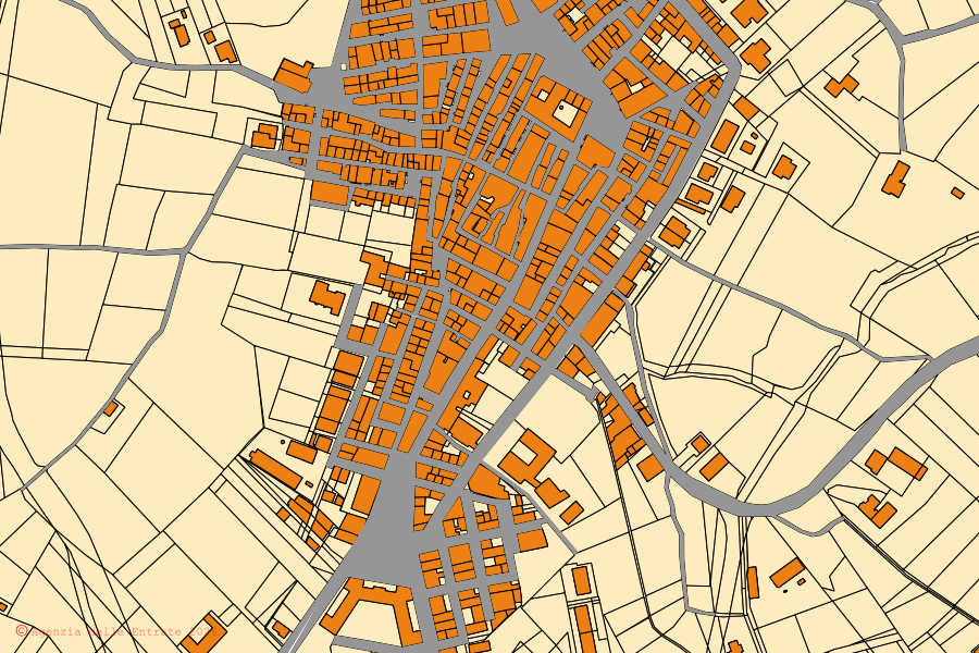 Cadastral map of the centre of Casalnuovo Monterotaro: parcels and buildings, Agenzia delle Entrate cartography