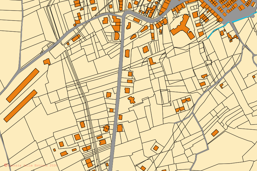 Cadastral map of the centre of Casalvecchio di Puglia: parcels and buildings, Agenzia delle Entrate cartography