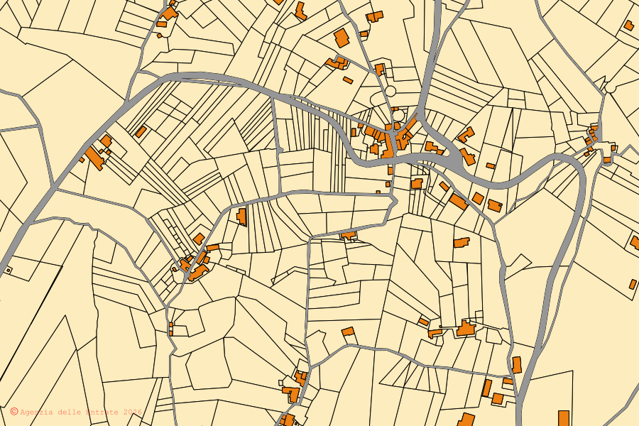 Cadastral map of the centre of Casalvieri: parcels and buildings, Agenzia delle Entrate cartography