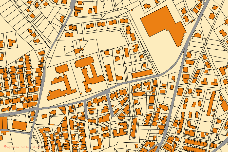Cadastral map of the centre of Casarano: parcels and buildings, Agenzia delle Entrate cartography