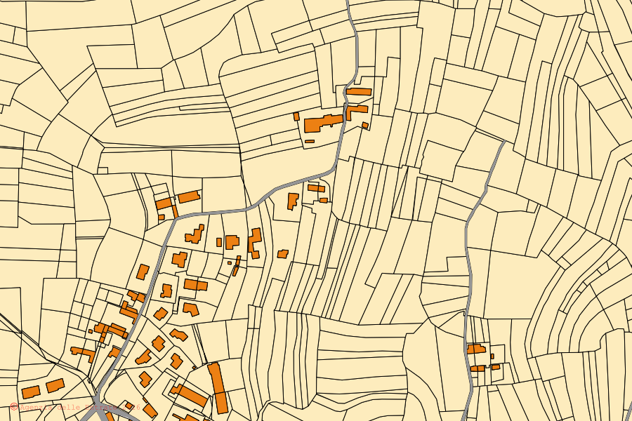 Cadastral map of the centre of Castagnito: parcels and buildings, Agenzia delle Entrate cartography