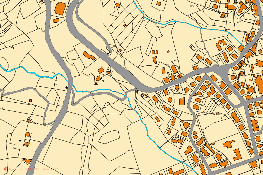 Cadastral map of the centre of Castel del Piano: parcels and buildings, Agenzia delle Entrate cartography