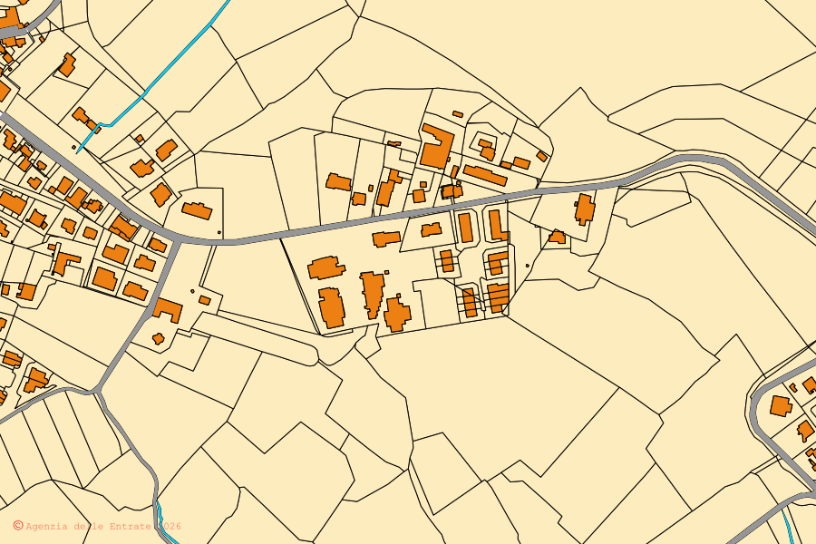 Cadastral map of the centre of Castel Ritaldi: parcels and buildings, Agenzia delle Entrate cartography