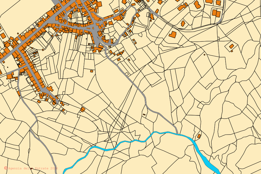 Cadastral map of the centre of Castel Viscardo: parcels and buildings, Agenzia delle Entrate cartography