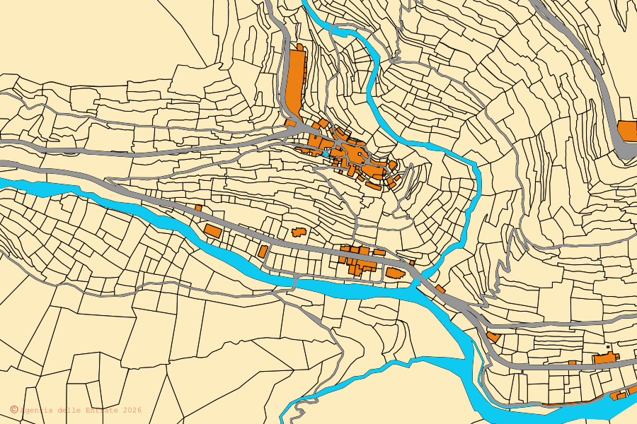Cadastral map of the centre of Castelbianco: parcels and buildings, Agenzia delle Entrate cartography