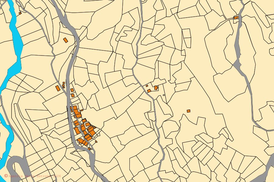Cadastral map of the centre of Casteldelfino: parcels and buildings, Agenzia delle Entrate cartography
