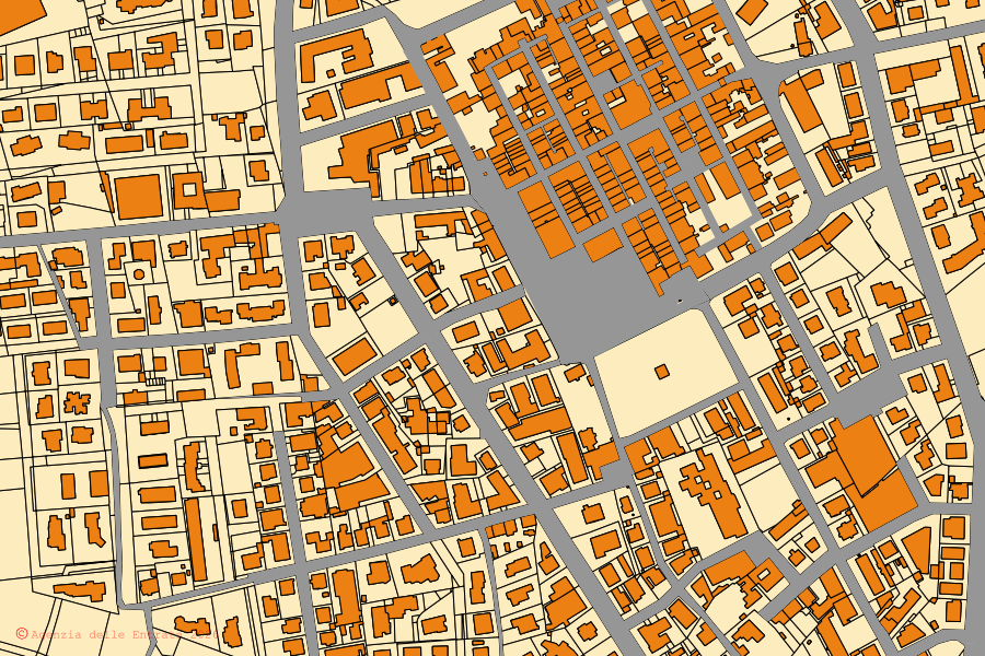 Cadastral map of the centre of Castelfranco di Sotto: parcels and buildings, Agenzia delle Entrate cartography