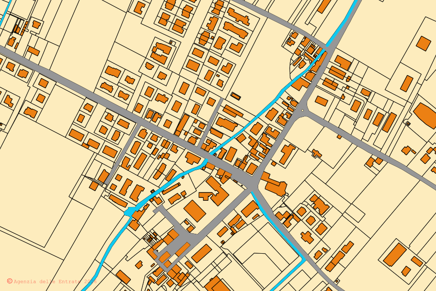 Cadastral map of the centre of Castelfranco Emilia: parcels and buildings, Agenzia delle Entrate cartography