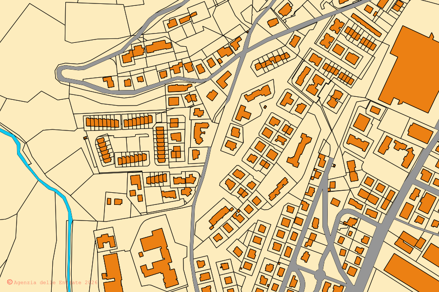 Cadastral map of the centre of Castellarano: parcels and buildings, Agenzia delle Entrate cartography
