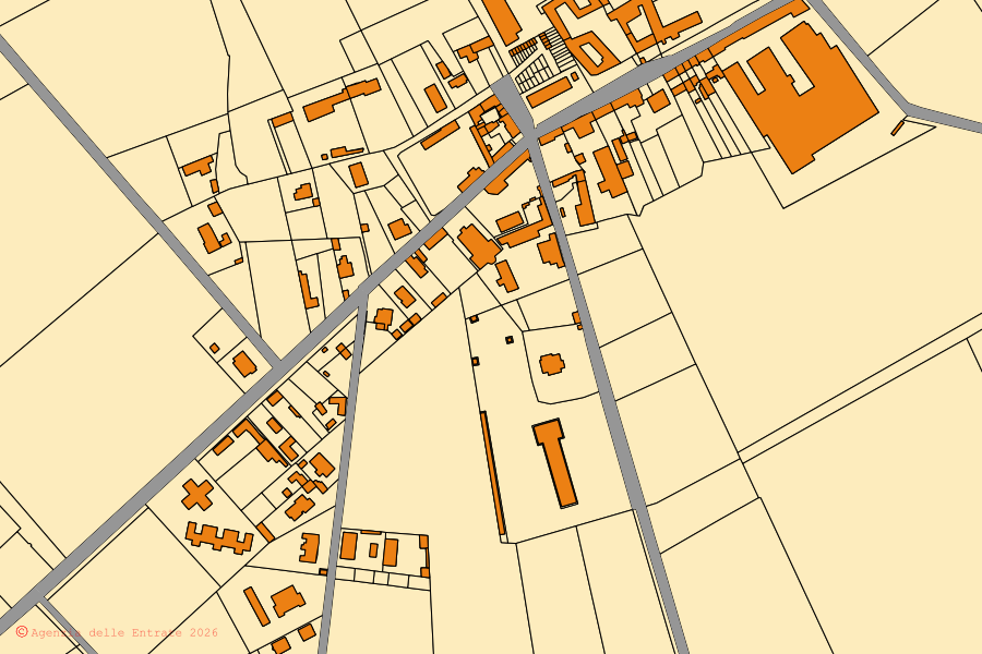 Cadastral map of the centre of Castellazzo Novarese: parcels and buildings, Agenzia delle Entrate cartography