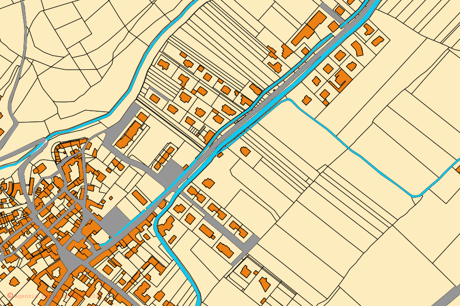 Cadastral map of the centre of Castelletto Stura: parcels and buildings, Agenzia delle Entrate cartography