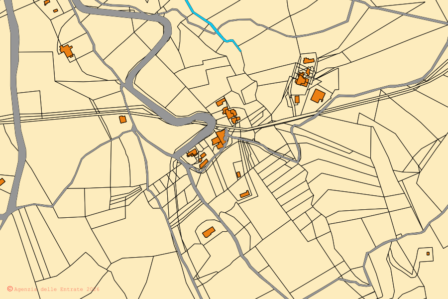 Cadastral map of the centre of Castelli: parcels and buildings, Agenzia delle Entrate cartography
