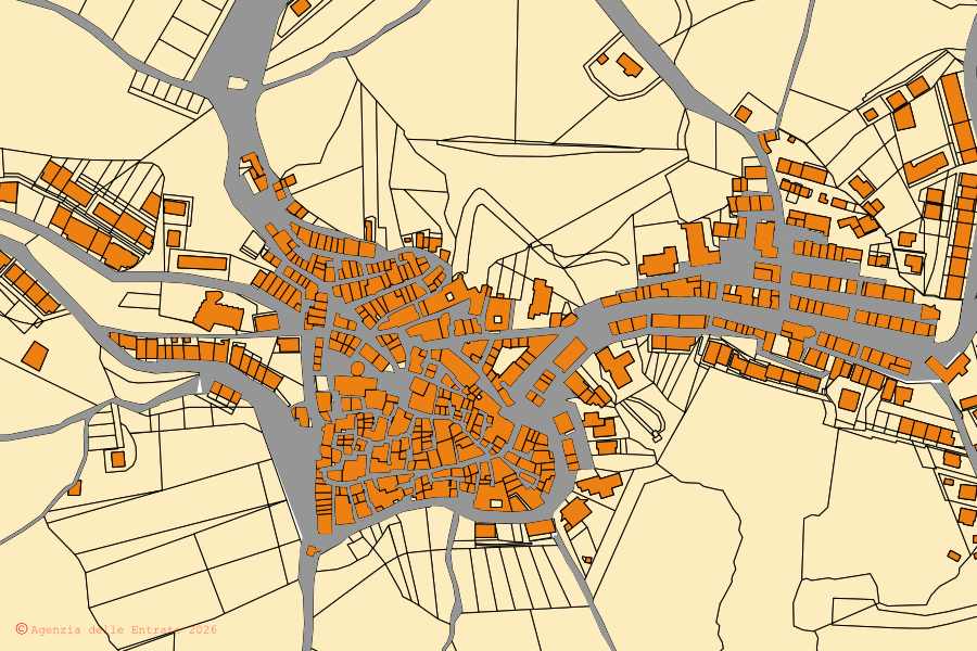 Cadastral map of the centre of Castelluccio Valmaggiore: parcels and buildings, Agenzia delle Entrate cartography