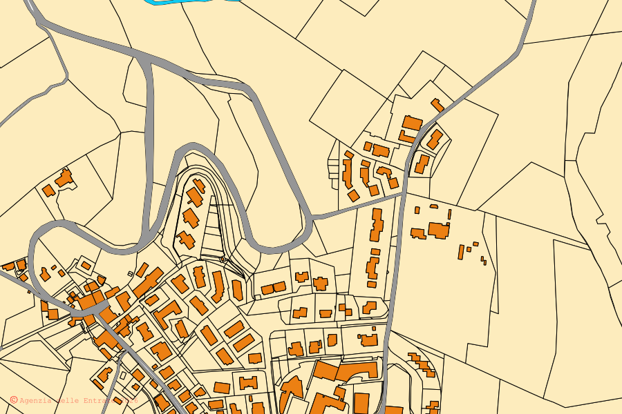 Cadastral map of the centre of Castelnuovo Berardenga: parcels and buildings, Agenzia delle Entrate cartography