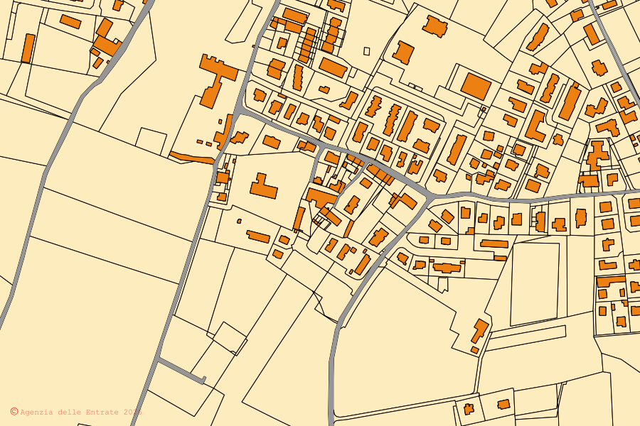 Cadastral map of the centre of Castelnuovo del Garda: parcels and buildings, Agenzia delle Entrate cartography