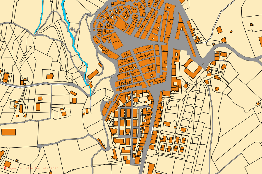 Cadastral map of the centre of Castelnuovo della Daunia: parcels and buildings, Agenzia delle Entrate cartography