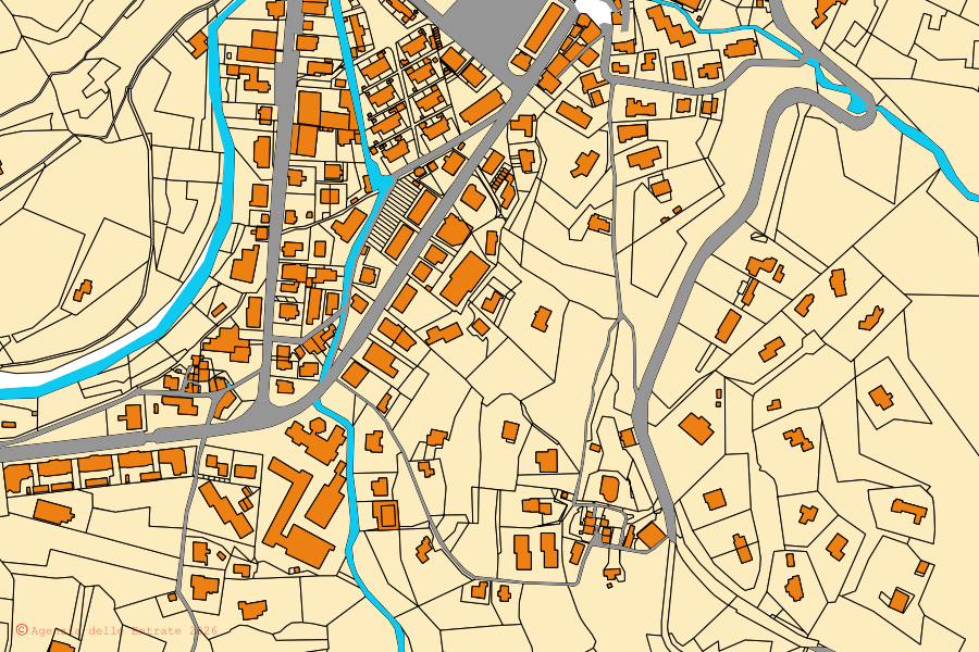 Cadastral map of the centre of Castelnuovo di Garfagnana: parcels and buildings, Agenzia delle Entrate cartography