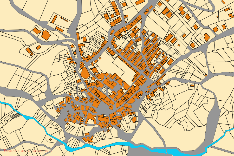 Cadastral map of the centre of Castelpagano: parcels and buildings, Agenzia delle Entrate cartography