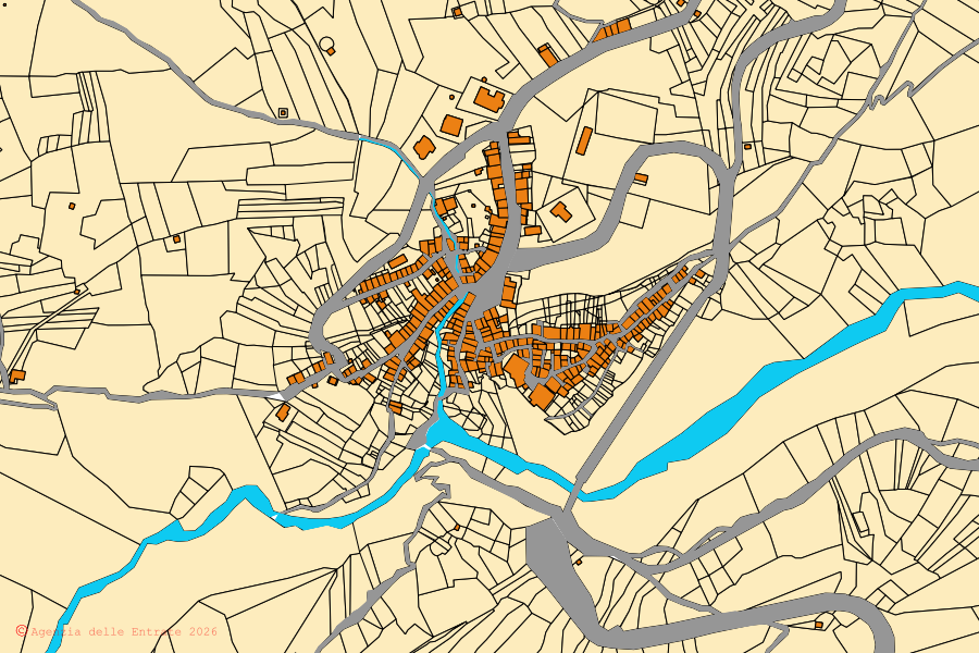 Cadastral map of the centre of Castelverrino: parcels and buildings, Agenzia delle Entrate cartography