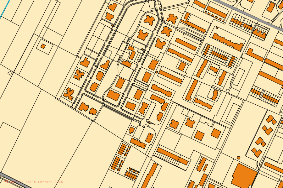 Cadastral map of the centre of Castenaso: parcels and buildings, Agenzia delle Entrate cartography