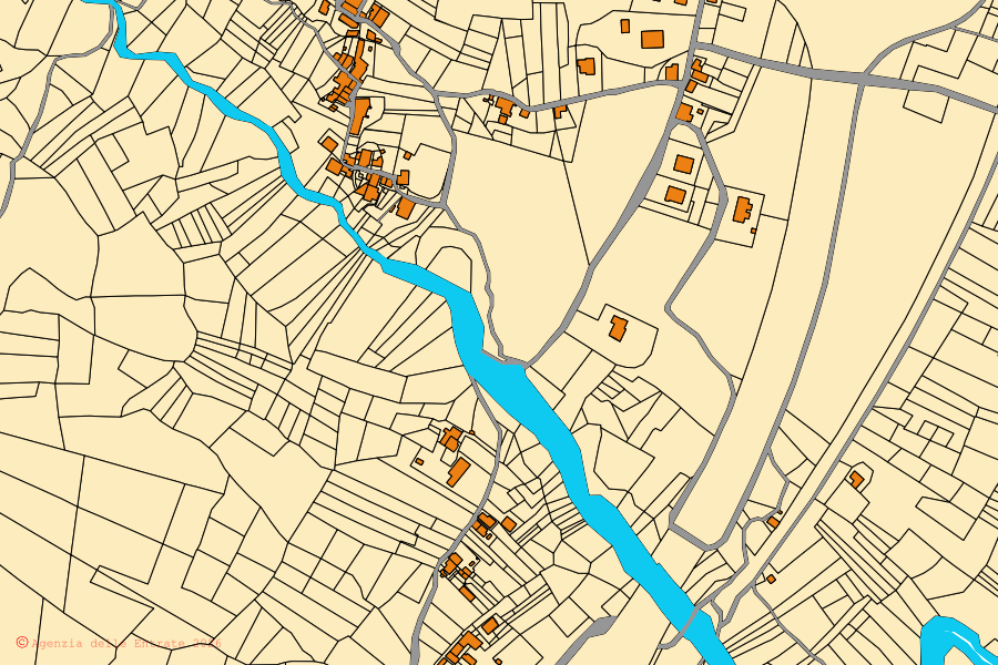 Cadastral map of the centre of Castiglione a Casauria: parcels and buildings, Agenzia delle Entrate cartography