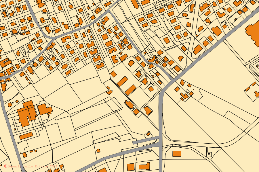 Cadastral map of the centre of Castiglione del Lago: parcels and buildings, Agenzia delle Entrate cartography