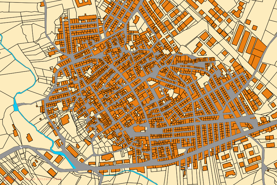 Cadastral map of the centre of Castrofilippo: parcels and buildings, Agenzia delle Entrate cartography