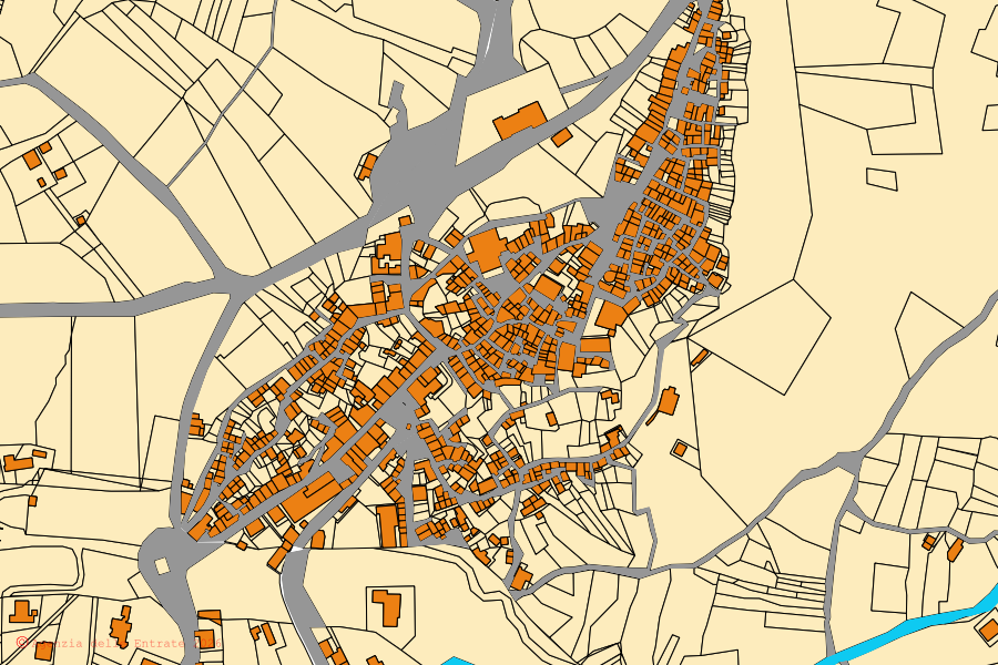 Cadastral map of the centre of Castropignano: parcels and buildings, Agenzia delle Entrate cartography