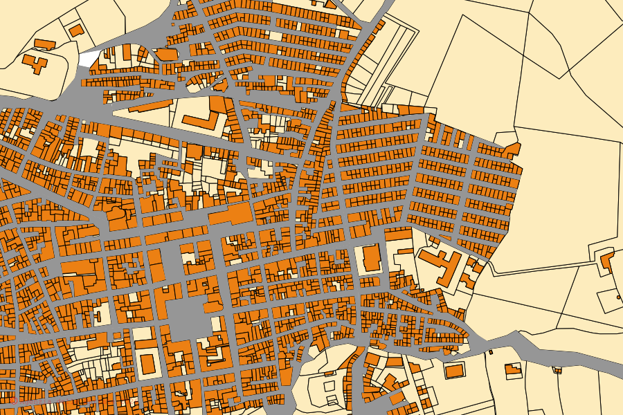 Cadastral map of the centre of Cattolica Eraclea: parcels and buildings, Agenzia delle Entrate cartography