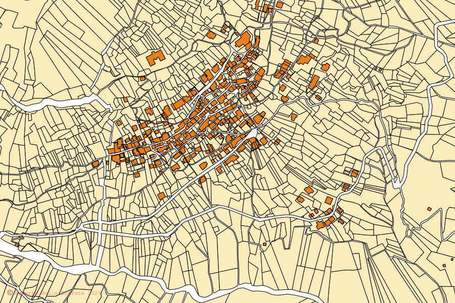 Cadastral map of the centre of Cavargna: parcels and buildings, Agenzia delle Entrate cartography