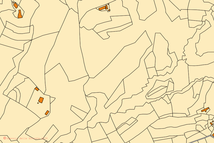 Cadastral map of the centre of Cavatore: parcels and buildings, Agenzia delle Entrate cartography