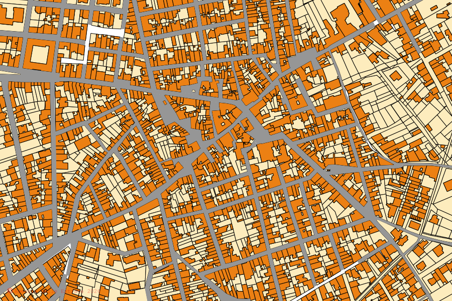 Cadastral map of the centre of Cellino San Marco: parcels and buildings, Agenzia delle Entrate cartography