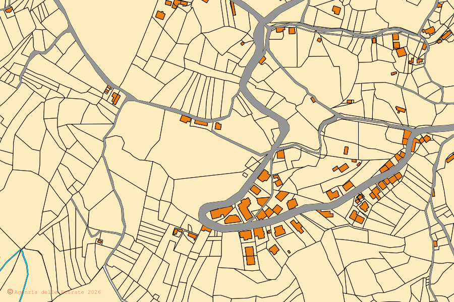 Cadastral map of the centre of Cenadi: parcels and buildings, Agenzia delle Entrate cartography
