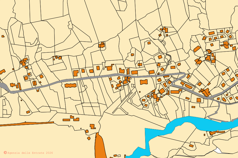 Cadastral map of the centre of Ceresole Reale: parcels and buildings, Agenzia delle Entrate cartography