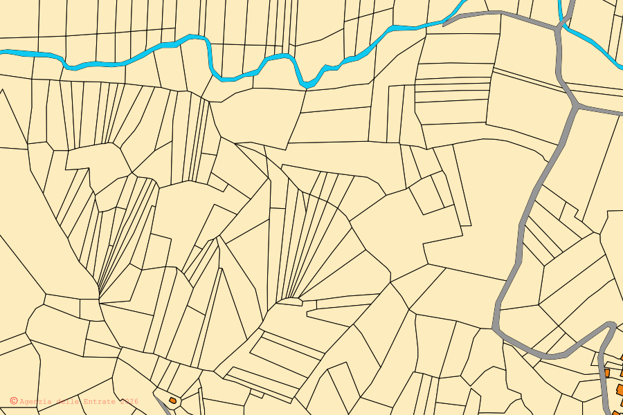 Cadastral map of the centre of Cerrina Monferrato: parcels and buildings, Agenzia delle Entrate cartography