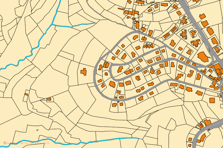 Cadastral map of the centre of Cerro Veronese: parcels and buildings, Agenzia delle Entrate cartography