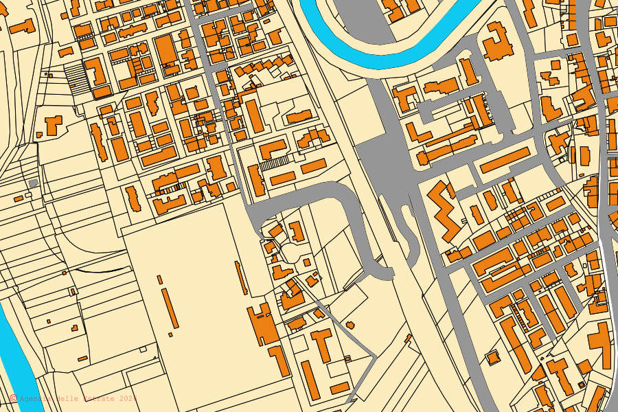 Cadastral map of the centre of Certaldo: parcels and buildings, Agenzia delle Entrate cartography