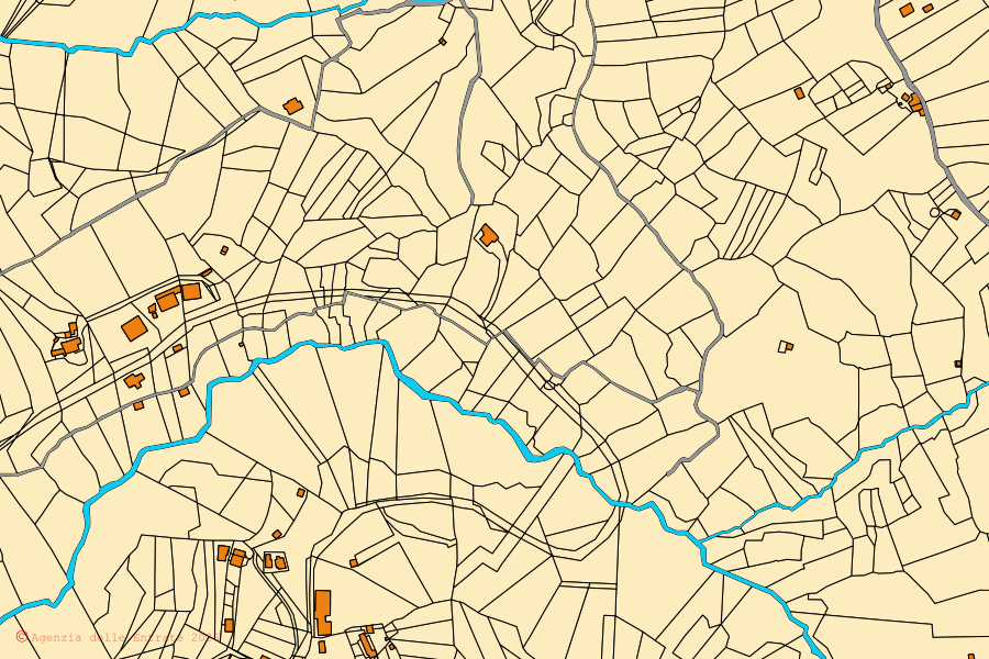 Cadastral map of the centre of Cervara di Roma: parcels and buildings, Agenzia delle Entrate cartography