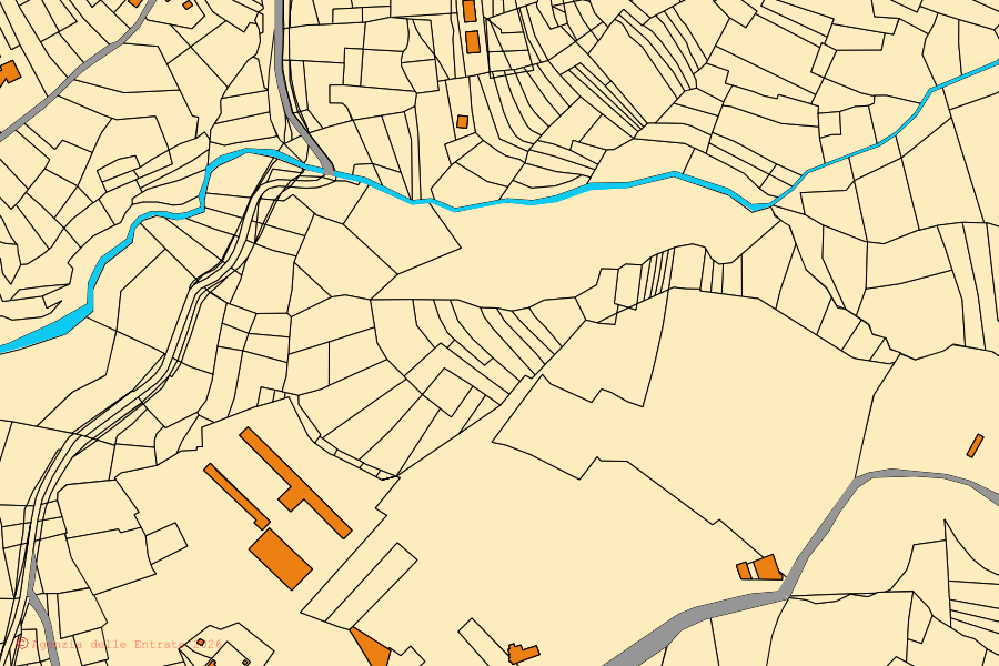 Cadastral map of the centre of Cesana Torinese: parcels and buildings, Agenzia delle Entrate cartography