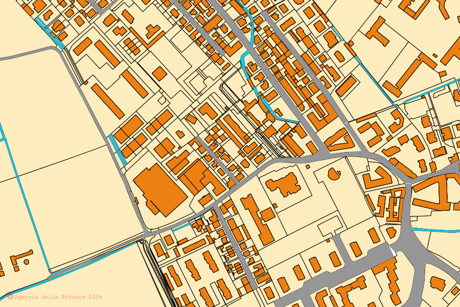 Cadastral map of the centre of Cesano Boscone: parcels and buildings, Agenzia delle Entrate cartography