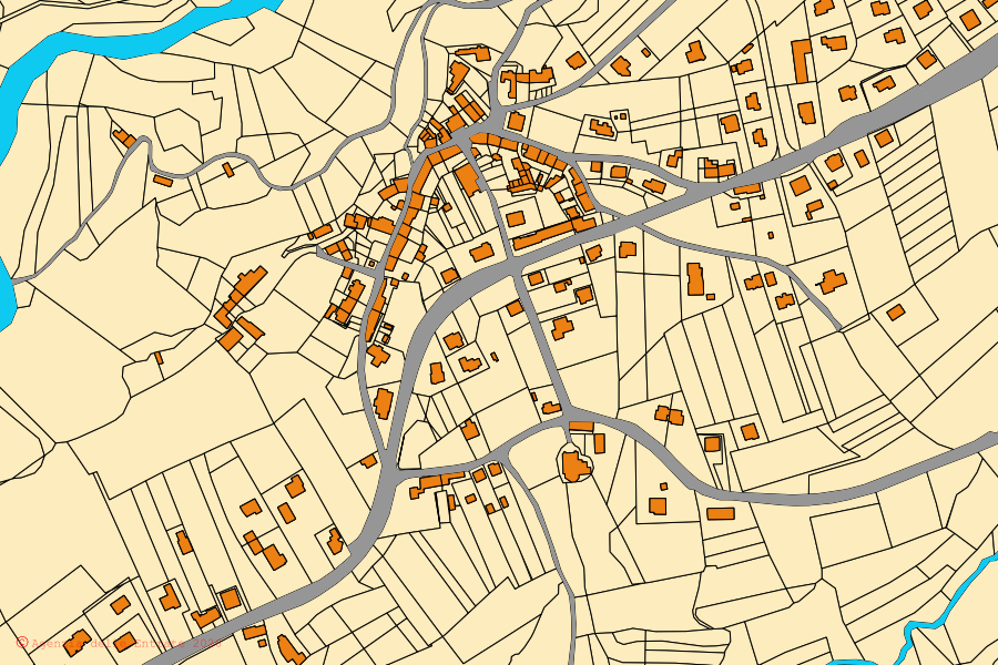 Cadastral map of the centre of Cesiomaggiore: parcels and buildings, Agenzia delle Entrate cartography